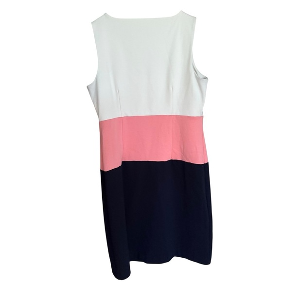 TALBOTS DRESS~10~WHITE PINK NAVY COLOR BLOCK~SLEEVELESS~KNEE LENGTH~KNIT~V NECK - Picture 6 of 10
